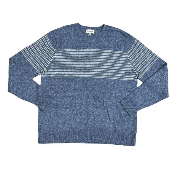 Men’s Goodfellow Large 42 - 44 Crew Sweater Stripes Blue White Long Sleeve NWOT - Picture 3 of 8